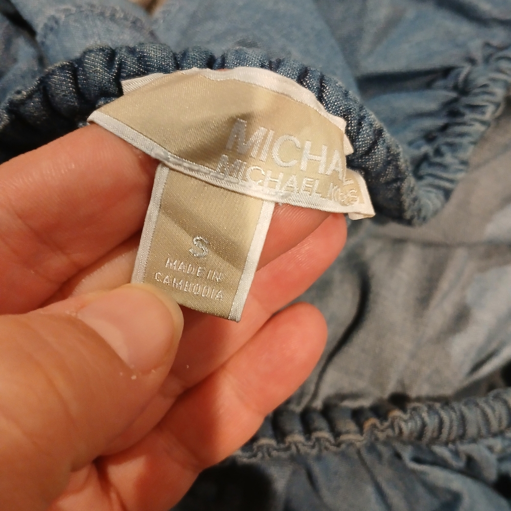 MICHAEL Michael Kors Denim Chambray Ruffle Top Size Small - Picture 7 of 8